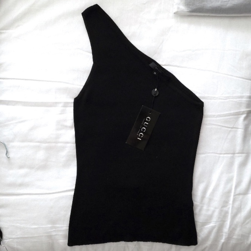 Vintage Gucci One Shoulder Black Top With Tag.  Size Medium      Authentic